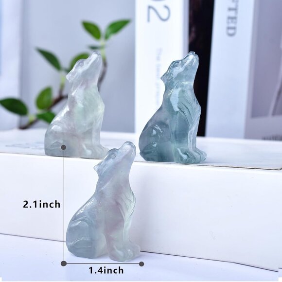 2.1 Inch Fluorite Obsidian Wolf Healing Crystal Stone Energy Gemstones Statue - Picture 3 of 6